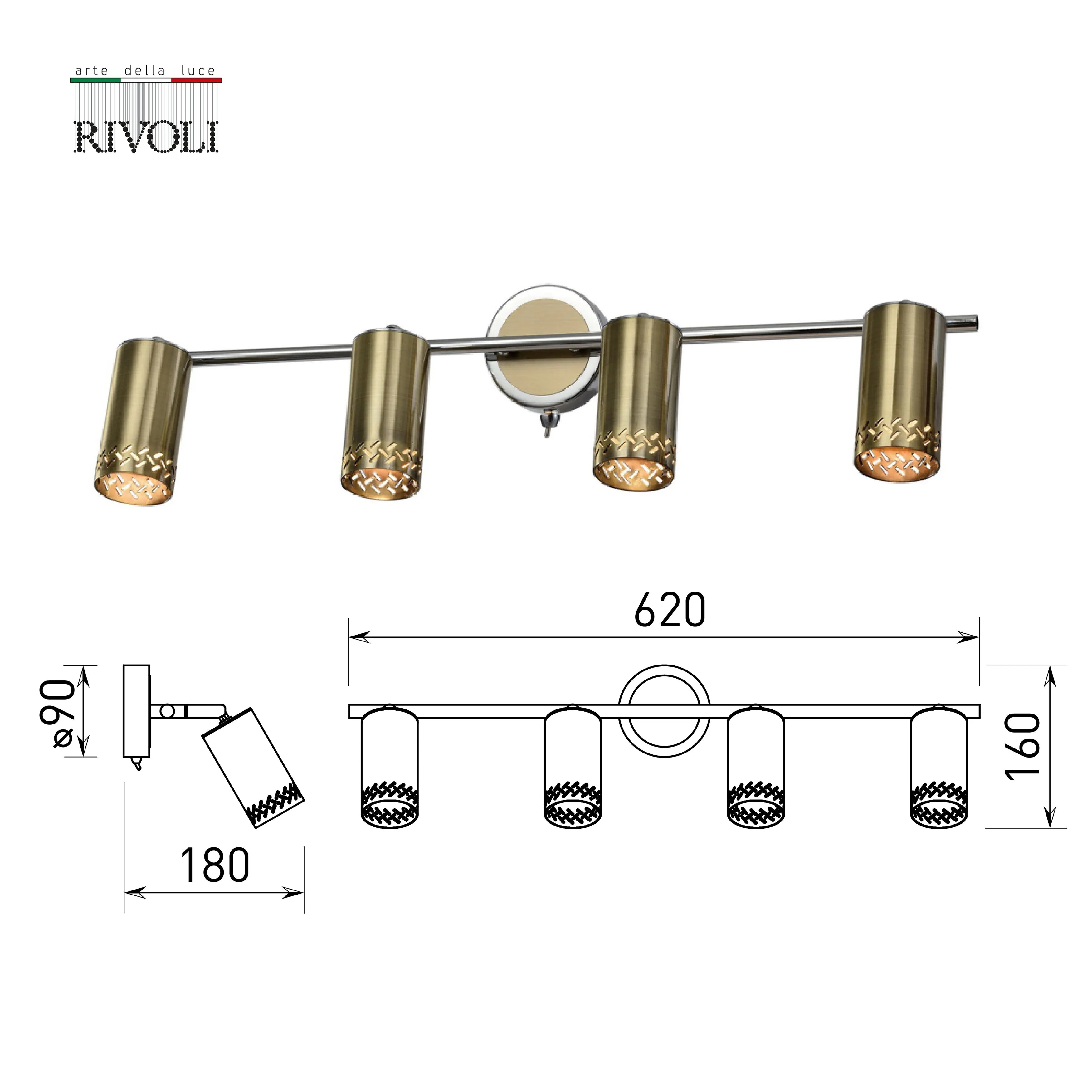 Светильник настенно-потолочный спот Rivoli Alosia 7019-704 4 * GU10 25 Вт  поворотный с выключателем